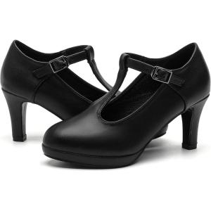 imageDADAWEN Womens Platform Mid Heel Mary Jane Closed Toe Dress Pumps TStrap Comfortable Round Toe Work Party Bridal Wedding Shoes