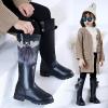 imageDADAWEN Girls Waterproof Pom Pom Back Zipper Knee High Winter Riding Boots ToddlerLittle KidBig Kid