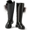 imageDADAWEN Girls Waterproof Pom Pom Back Zipper Knee High Winter Riding Boots ToddlerLittle KidBig Kid