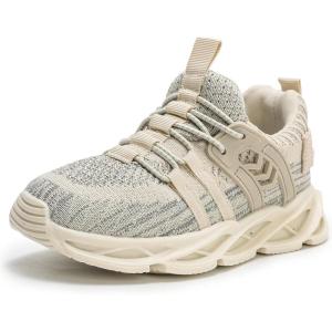 imageDADAWEN Boys Girls Sneakers Kids Lightweight Breathable Tennis Athletic Running Shoes for ToddlerLittle KidBig KidBeige 02