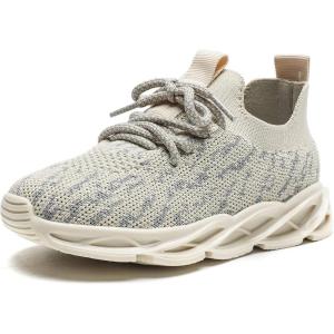 imageDADAWEN Boys Girls Sneakers Kids Lightweight Breathable Tennis Athletic Running Shoes for ToddlerLittle KidBig KidBeige
