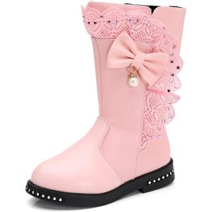 imageDADAWEN Girls Waterproof Lace Bowknot Side Zipper Fur Lined Tall Winter Boots ToddlerLittle KidBig Kid