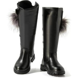 imageDADAWEN Girls Waterproof Pom Pom Back Zipper Knee High Winter Riding Boots ToddlerLittle KidBig Kid
