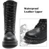 imageDADAWEN Boys Girls Leather LaceUp Waterproof Side Zipper Mid Calf Combat Riding Winter Boots ToddlerLittle KidBig KidBlack
