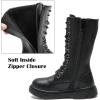 imageDADAWEN Boys Girls Leather LaceUp Waterproof Side Zipper Mid Calf Combat Riding Winter Boots ToddlerLittle KidBig KidBlack