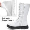 imageDADAWEN Boys Girls Leather LaceUp Waterproof Side Zipper Mid Calf Combat Riding Winter Boots ToddlerLittle KidBig KidWhite