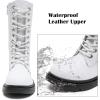 imageDADAWEN Boys Girls Leather LaceUp Waterproof Side Zipper Mid Calf Combat Riding Winter Boots ToddlerLittle KidBig KidWhite