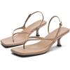 imageDADAWEN Womens kitten Heels Thong Sandals Square Open Toe Flip Flop Heels Buckle Sexy Fashion Summer Dressy Wedding Party Pumps Heeled SandalsNude