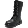 imageDADAWEN Boys Girls Leather LaceUp Waterproof Side Zipper Mid Calf Combat Riding Winter Boots ToddlerLittle KidBig KidBlack
