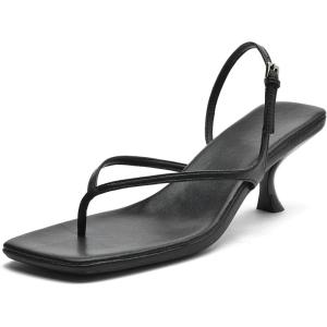 imageDADAWEN Womens kitten Heels Thong Sandals Square Open Toe Flip Flop Heels Buckle Sexy Fashion Summer Dressy Wedding Party Pumps Heeled SandalsBlack