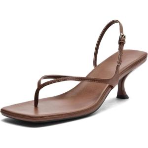 imageDADAWEN Womens kitten Heels Thong Sandals Square Open Toe Flip Flop Heels Buckle Sexy Fashion Summer Dressy Wedding Party Pumps Heeled SandalsBrown