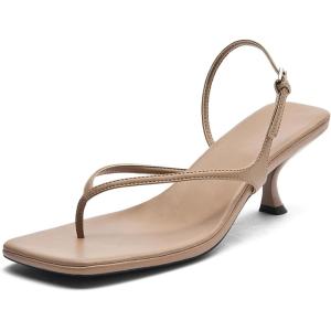 imageDADAWEN Womens kitten Heels Thong Sandals Square Open Toe Flip Flop Heels Buckle Sexy Fashion Summer Dressy Wedding Party Pumps Heeled SandalsNude