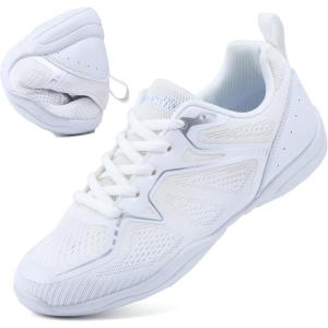 imageDADAWEN Girls Cheer Shoes White Cheerleading Shoes Dance Athletic Training Tennis Breathable Women Youth Lightweight Competition Cheer SneakersA White
