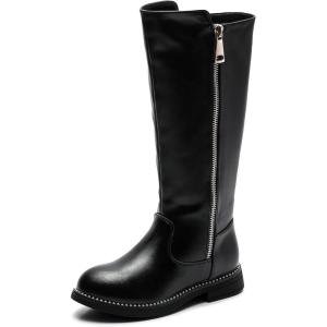 imageDADAWEN Girls Waterproof Leather Zipper Fur Lined Knee High Winter Riding Boots ToddlerLittle KidBig KidBlack
