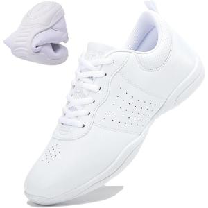 imageDADAWEN Girls White Cheer Shoes Youth Cheerleading Shoes Dance Athletic Training Tennis Lightweight Competition for Women Cheer SneakersA White