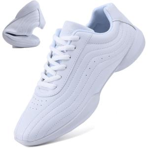 imageDADAWEN Girls White Cheer Shoes Youth Cheerleading Shoes Dance Athletic Training Tennis Lightweight Competition for Women Cheer SneakersB White