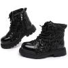 imageDADAWEN Boys Girls Glitter Sequin Ankle Boots Lace Up Waterproof Combat Boots with Side Zipper for ToddlerLittle KidBig KidBlack