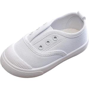 imageDADAWEN Boys Girls Canvas Light Weight SlipOn Sneakers Running ShoeWhite