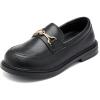 imageDADAWEN Girls Loafers Slip On Chain Leather Flats Round Toe Wedding Church School Uniform Dress Shoes ToddlerLittle KidBig KidBlack