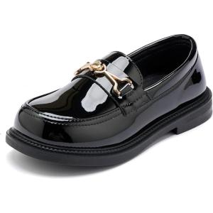 imageDADAWEN Girls Loafers Slip On Chain Leather Flats Round Toe Wedding Church School Uniform Dress Shoes ToddlerLittle KidBig KidPatent Black