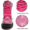 imageDADAWEN Boys Girls Glitter Ankle Boots Kids Lace Up Waterproof Combat Shoes With Side Zipper for ToddlerLittle KidBig KidHot Pink Glitter