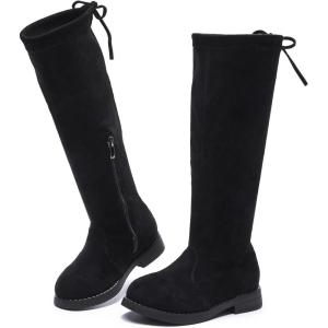 imageDADAWEN Girls Suede Leather Knee High Boots Fashion Side Zipper Winter Tall Riding Boots for ToddlerLittle KidBig KidBlack