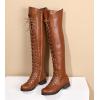 imageDADAWEN Womens Over The Knee Boots Square Toe Thigh High Boots with Side Zipper Lace Up Fashion Combat Boots Low Heel Fall Long Tall Boots for WomenBrown