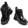 imageDADAWEN Boys Girls Glitter Ankle Boots Lace Up Waterproof Combat Shoes With Side Zipper for ToddlerLittle KidBig Kid01 Black