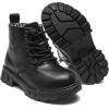 imageDADAWEN Boys Girls Glitter Ankle Boots Lace Up Waterproof Combat Shoes With Side Zipper for ToddlerLittle KidBig Kid01 BlackLeather