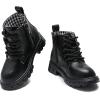 imageDADAWEN Boys Girls Glitter Ankle Boots Lace Up Waterproof Combat Shoes With Side Zipper for ToddlerLittle KidBig Kid01 BlackLeather