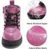 imageDADAWEN Boys Girls Glitter Ankle Boots Lace Up Waterproof Combat Shoes With Side Zipper for ToddlerLittle KidBig Kid01 Hot PinkGlitter