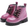 imageDADAWEN Boys Girls Glitter Ankle Boots Lace Up Waterproof Combat Shoes With Side Zipper for ToddlerLittle KidBig Kid01 Hot PinkGlitter