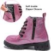 imageDADAWEN Boys Girls Glitter Ankle Boots Lace Up Waterproof Combat Shoes With Side Zipper for ToddlerLittle KidBig Kid01 Hot PinkGlitter