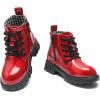 imageDADAWEN Boys Girls Glitter Ankle Boots Lace Up Waterproof Combat Shoes With Side Zipper for ToddlerLittle KidBig Kid01 Red