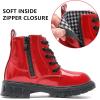 imageDADAWEN Boys Girls Glitter Ankle Boots Lace Up Waterproof Combat Shoes With Side Zipper for ToddlerLittle KidBig Kid01 Red