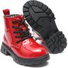 imageDADAWEN Boys Girls Glitter Ankle Boots Lace Up Waterproof Combat Shoes With Side Zipper for ToddlerLittle KidBig Kid01 Red
