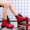 imageDADAWEN Boys Girls Glitter Ankle Boots Lace Up Waterproof Combat Shoes With Side Zipper for ToddlerLittle KidBig Kid01 Red
