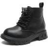 imageDADAWEN Boys Girls Glitter Ankle Boots Lace Up Waterproof Combat Shoes With Side Zipper for ToddlerLittle KidBig Kid01 BlackLeather