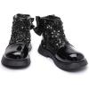 imageDADAWEN Girls Toddler Bow Ankle Boots Glitter Sequin Side Zipper Low Chunky Heel Fall Winter Dress Booties ShoesBlack
