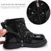imageDADAWEN Girls Toddler Bow Ankle Boots Glitter Sequin Side Zipper Low Chunky Heel Fall Winter Dress Booties ShoesBlack