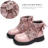imageDADAWEN Girls Toddler Bow Ankle Boots Glitter Sequin Side Zipper Low Chunky Heel Fall Winter Dress Booties ShoesPink