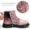 imageDADAWEN Girls Toddler Bow Ankle Boots Glitter Sequin Side Zipper Low Chunky Heel Fall Winter Dress Booties ShoesPink