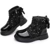 imageDADAWEN Girls Toddler Bow Ankle Boots Glitter Sequin Side Zipper Low Chunky Heel Fall Winter Dress Booties ShoesBlack