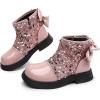 imageDADAWEN Girls Toddler Bow Ankle Boots Glitter Sequin Side Zipper Low Chunky Heel Fall Winter Dress Booties ShoesPink