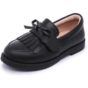 imageDADAWEN Girls Loafers Slip On Tassel Oxford Shoes Flats Round Toe School Uniform Dress Shoes ToddlerLittle KidBig KidBlack Leather