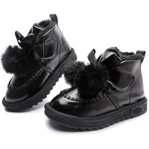 imageDADAWEN Kids Girls Warm Winter Boots Cute Bowknot Faux Fur Lined Waterpoof Outdoor Snow Boots for ToddlerLittle KidBlack