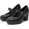 imageDADAWEN Womens Chunky Low Block Heels Mary Jane Closed Round Toe Pumps Comfortable Work Wedding Dress ShoesBlack