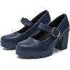 imageDADAWEN Womens Chunky Low Block Heels Mary Jane Closed Round Toe Pumps Comfortable Work Wedding Dress ShoesDark Blue