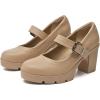 imageDADAWEN Womens Chunky Low Block Heels Mary Jane Closed Round Toe Pumps Comfortable Work Wedding Dress ShoesNude