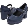 imageDADAWEN Womens Chunky Low Block Heels Mary Jane Closed Round Toe Pumps Comfortable Work Wedding Dress ShoesDark Blue